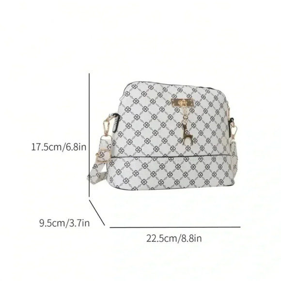 ⚠️Clearance White Patterned Dome Crossbody / Shoulder Bag Gold Pendant - Picture 3 of 6